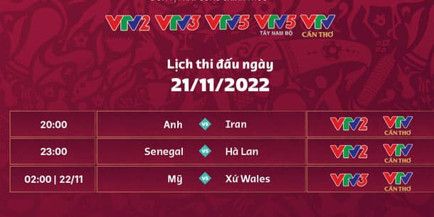 Chi tiết lịch thi đấu World Cup 2022 ngày 21/11