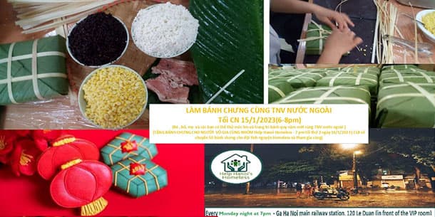 Chương trình học làm bánh chưng cùng Tình nguyện viên nước ngoài