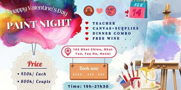 Điểm đến thú vị dành cho các cặp đôi vào ngày Valentine 14.2.2025 - Paint Night tại ARCH. Café Bar & Rooftop