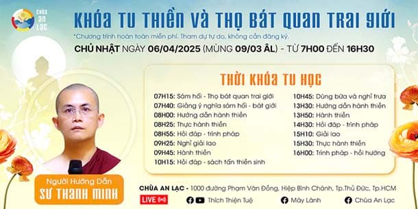 Khóa tu thiền và thọ bát quan trai giới - Tháng 4.2025