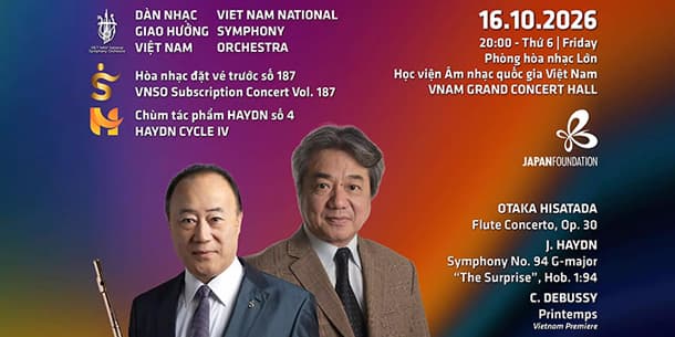 Hòa nhạc VNSO tháng 10/2026 - Nhạc trưởng Honna Tetsuji và nghệ sĩ flute Kudo Shigenori mang sắc màu Nhật Bản đến sân khấu giao hưởng
