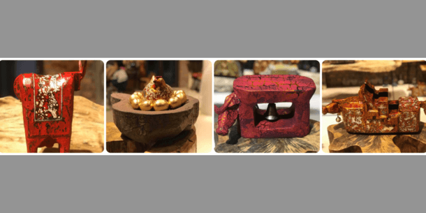 Series of mascot wooden statues to decorate living art space